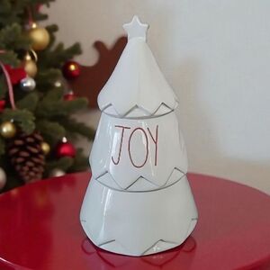 Rae Dunn JOY Christmas Tree Shaped Cookie Jar